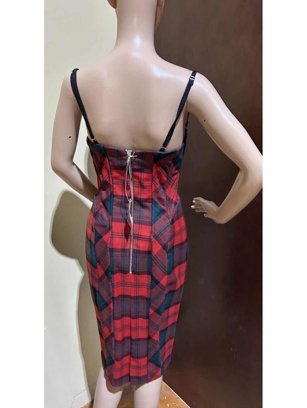 RARE Vintage Dolce & Gabbana Red Plaid wool CORSET Dress Size US 6/IT 42 - Picture 3 of 9